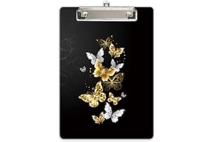 Hnogri A4 plastikowych Podkładka klips, modny design plastikowy Podkładka zaciskowa format litery A4 studentów, biura i kobiet, rozmiar 31.5 x 22.5 cm,Złoty Motyl