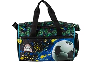 RAGUSA-TRADE Kindertasche Sporttasche Reisetasche Fussball Football Soccer, Jungen Mädchen Kinder, blau/schwarz, 35 x 21 x 15 cm, 10 Liter