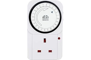 Double Dragon Pack of 1, 24 Hour Mechanical Timer Plug Socket| Programmable UK 3-Pin Timer Switch with 15-Minute Intervals |13A 3120W Energy-Saving Plug-in Timer for Lights, Appliances & Home Security
