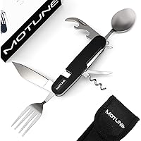 MOTUNE® 6 in 1 Campingbesteck aus rostfreiem Edelstahl - Camping Tool mit Besfestigungsring - Outdoor Besteck…