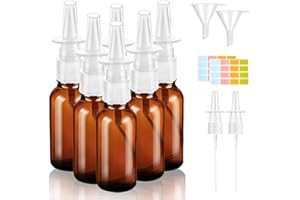 MAXMOC 6 Stück Nasenspray Flasche Leer, 30ml Glas Nasensprayflasche, Wiederverwendbar Nasen Sprühflaschen, Nachfüllbare Zerstäuber mit Düsen Trichter Etiketten für Parfüm Atherische Kochsalzlösung (Braun)