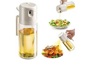 Foenwoen Spruzzino Olio per Friggitrice Aria 550 ml, Spruzzatura e Versamento di Olio, Spruzzino per Olio Vetro, Spray Olio Cucina, Spruzzatore Olio Friggitrice Ad Aria per Cottura, Grigliate (Beige)