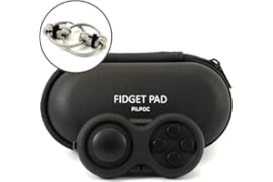 PILPOC Fidget Pad Controller - Premium Quality Controller Game Focus Toy, Smooth ABS Plastic with Exclusive Protective Case, Fidget Flippy Chain Included (Black & Black)