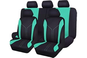 Flying Banner Universal Fit Car Seat Cover Sets Mesh Fabric Splicing Polyester Cover (Full Set, Black and Mint green)