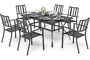 PHI VILLA Gartenmöbel Set 6 stühle mit Tisch Wetterfest Gartengarnitur Set 6 Personen mit Stapelbare Stühle Terrassenmöbel Set Outdoor Bistro Möbel Sets Metall
