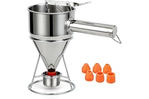 eGenuss 1 bakningstratt i rostfritt stål pannkaksdegsutdelare + 7 olika munstycken + fast stativ med deguppsamlare + påse