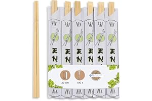 BIOZOYG Bacchette in bambù 20cm confezionate singolarmente naturali biodegradabili igieniche confezione di carta I Bacchette di legno asiatiche I Set bacchette sushi chopsticks 100 pezzi