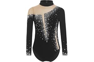 ranrann Justaucorps de Gymnastique pour Fille Unitard Manches Longues Tenue Patinage Artistique Danse