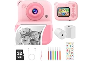 Glyntora Kids Instant Camera Printer,1440P HD Instant Camera for Kids 2.4'' Screen Digital Camera with 32GB Card & 2 Rolls Print Paper Birthday Gifts Toys for Boys Girls Aged 3-12 Pink