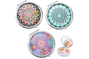 Ohaoduo 3 pastilleros resistentes al agua, de metal, redondos, pequeños, para viajes, pequeños con espejo, vitaminas, medicinas, organizador, para uso diario y de viaje