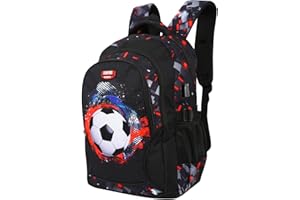 LOVEVO Football Bags with USB Charging Port for Boys & Girls, Durable & Water Resistant Travel, Sports, School or Casual Backpack, 47x31x22cm (Black)