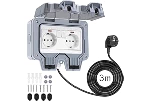 Powerole Upgrade-Außensteckdose Steckdose Wasserdicht mit Unabhängiger Schalter und Display Licht Outdoor Steckdose,IP66 Wasserdicht Steckdose und Feuchtraum Fteckdose Aufputz Kontaktschutz-3M