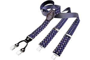 DonDon Bretelle da uomo eleganti extra forti 3,5 cm con 4 clip e toppa in pelle marrone