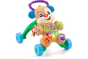 Fisher-Price Ríe y aprende Andador perrito primeros pasos, correpasillos con luces y sonidos, juguete de aprendizaje para bebé +6 meses, versión español + portugués + italiano + inglés (HWD62)