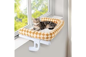 GUUSII HOME Hamaca Cama Gato Ventana para Amaca Camita Gatos Colgante de Interior Grande Ajustable Fácil de Montar y Mover Durable Sin Taladro Sin Succión 56 * 38cm Soporta hasta 18kg(Marrón,S)