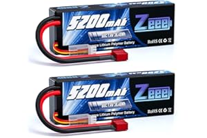 Zeee 2s lipo Batterie 5200mAh 7,4V 80C RC Batterie, avec connecteur Deans T Fiche, pour RC Evader BX Auto Car Truck LKW Truggy RC Hobby (2 Paquets)