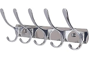 SKOLOO - Appendiabiti da parete con 5 ganci, appendiabiti da parete in metallo per appendere cappotti, giacche, zaini, cappotti, ganci argentati, perfetti per ingresso, cucina, camera da letto