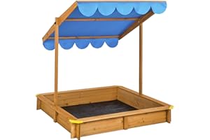 Tectake Bac à Sable en Bois pour Enfants Extérieur avec Couvercle Toit Réglable en Hauteur – Diverses Couleurs (Bleu)