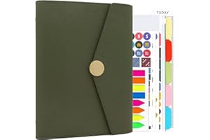 HXRTANGS Raccoglitore per Quaderni in Pelle PU, Formato A5, Ricaricabile, con Ricariche di Carta, Bandiere Indice, Divisori a Tema, Adesivi Budget, Tasca con Cerniera e Righello, Verde