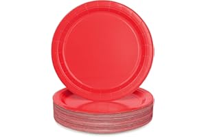 PARTY GO 50 Pcs 9" Red Paper Plates for Dinner and Dessert, Disposable Plates Party Supplies Pack for Graduation Holiday Wedding Birthday Party Baby Shower Decorations