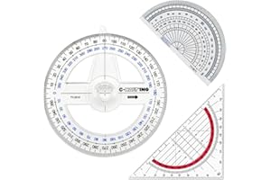 JEYORZY 3 pezzi Goniometro Plastica, Goniometro 180 Gradi, Goniometro da 360 gradi con braccio girevole per studenti della scuola primaria Goniometri rotanti in plastica trasparente a cerchio pieno