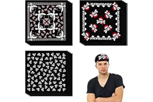 DINGFENG 9 Bandanas Crâne Noir D'halloween Bandana de Pirate De Crâne Blanc Bandanas Pour Cowboy-Foulards Pour Hommes et Femmes Décorations D'Anniversaire Et de Fête à Thème Pour Enfants