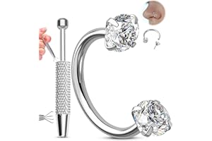 OUFER 20G Ferro di Cavallo Anello Naso Senza Filettatura Acciaio Inossidabile 316L Piercing Ball Grabber Orecchini a Cerchio CZ Trasparente Piercing Nostril Helix Septum Daith Lobe Per Le Donna 7/8 mm