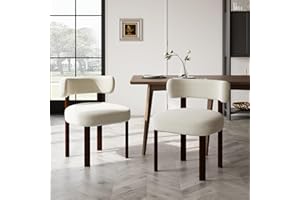 COLAMY Wooden Dining Chairs Set of 2, Fabric Chairs for Dining Room with Open Curved Backrest and Thick Seat Cushion, Upholstered Kitchen Chair with Anti-Slip Pads, Beige