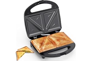Snailar Sandwichera Eléctrica, Tostadora Sandwichera con Placas Triangulares Antiadherentes y Mango Cool Touch, 750W, Negro