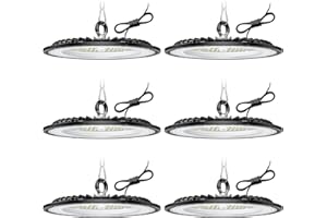 TALLFLLY 6 Pack 300W UFO LED Lámpara de Alta Bahía, 45000LM Focos Led Interior Techo, 6000K Blanco Frío Iluminación de Almacén, IP65 Impermeable Lampara Industrial Para Patio, Garaje, Fábrica, Taller