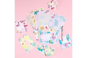 WERNNSAI Set di cancelleria per bambini Flamingo Teens Summer Penpal Kit Cancelleria per ragazze Lettere Scrittura con buste, biglietti di auguri, adesivi, penna, regalo per ragazze