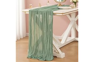 FOATCOX Käsetuch Tischläufer Tannengrün, 300 x 90 cm Boho Gaze Tischläufer Cheesecloth Läufer für Hochzeit, Geburtstagsfeiern, Babypartys, Weihnachten und Silvester von Tisch Dekoration