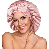 Gorsmoon Seidenhaube Zum Schlafen – Schlafhaube Aus Seide Gegen Frizz & Haarbruch, Inkl. Haargummi & Geschenkbox (Altrosa)