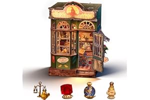 Cuteefun Book Nook Kit "zrób to sam", miniaturowy sklep z oświetleniem, puzzle bez cięcia, dekoracja vintage na regał na książki, prezent dla dorosłych