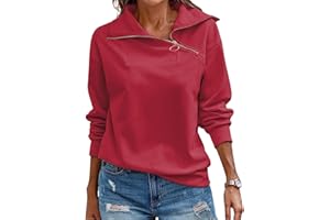 Cuptacc Pull Femme Col V Manche Longue Sweat Femme sans Capuche 1/4 Zippé Couleur Unie Haut Chic Et Elegant
