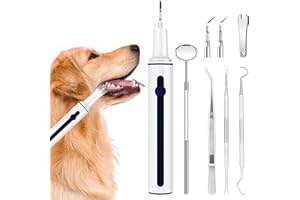 DIKHEE Nettoyage des dents de chien Brosse à dents électrique pour animaux de compagnie Nettoyeur de dents à ultrasons pour chien chat 3 têtes interchangeables et miroir buccal - Blanc