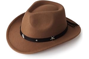 DRESHOW Chapeau Cowboy Fille Garçons Chapeau Panama Rétro Fedora Classique en Feutre avec Boucle de Ceinture Casquettes Unisexes Enroulées pour Enfants 4-12 Ans