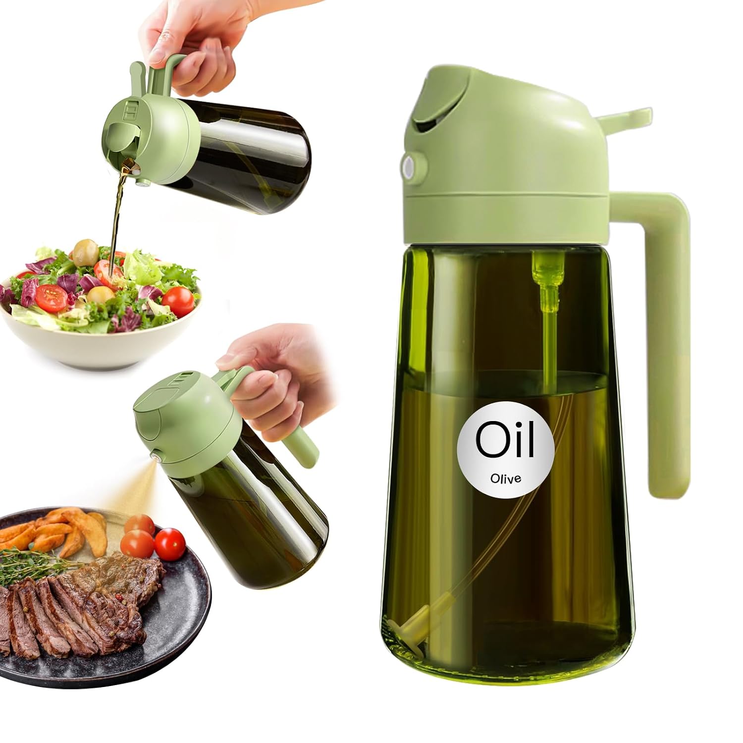 YARRAMATE Spruzzino Olio in Vetro Luce Blocco Scuro Verde per Friggitrice Aria 2 in 1, 470 ml Dosatore d'Oliva Bottiglia e Oliera Spray da Cucina, Nebulizzatore per Alimenti (Verde)