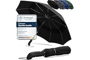 ‎WILFORD & SONS Regenschirm Taschenschirm Sturmfest + Auf-Zu Automatik & Schirm-Tasche, Schwarz | Herren Damen Reiseschirm - Kompakt Stabil, Teflon Wind- & Regen- Dicht | Taschenregenschirm Golfschirm Umbrella