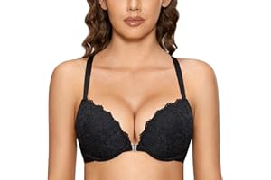 DOBREVA Biustonosz Damski Push Up Racerback Z Zapięciem Z Przodu Koronkowe Wyściełane Fiszbiny Z Głębokim Kwiatowym Wzorem