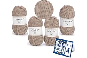 LAWINIA -Velvet Premium Soft Chenille Yarn Chunky, Velvet Yarn Crochet, Does NOT SHED, Plush Blanket Wool for Crochet, Thick Chunky Wool for Knitting, Pack of 4