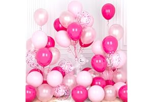 Hot Pink Balloons, Ousuga 30 pcs 12 Inch Pastel Pearl Pink Confetti Latex Balloons Set for Girls Women Birthday Party Wedding Baby Shower Baptism Valentines Anniversary Engagement Decorations