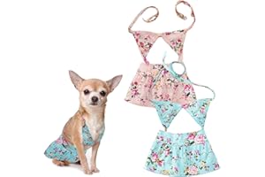 HACRAHO Perro Biquini, PC 2 Bañador de Playa Floral para Perros Vestido de Baño Ajustable para Mascotas con Estampado de Flores para Perros Pequeños Gatos, Azul Y Rosa