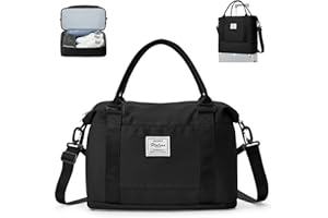 WEPLAN Bolsa de Viaje 40x20x25 Ryanair Bolso Viaje Mujer Avion Cabina Bolsa Fin Semana Deporte Mujer Hombre con Compartimento de Zapatos Bolso Gimnasio Hospital Equipaje Mano Travel Duffle Bag,Negro