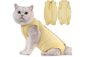 Avont Katzenbody nach OP Erholungsanzug Kleidung Modal Recovery Kastration Spay Entwöhnung Leckschutz Suit für Katze, Bauchwunden oder Hautkrankheiten-L-Gelb