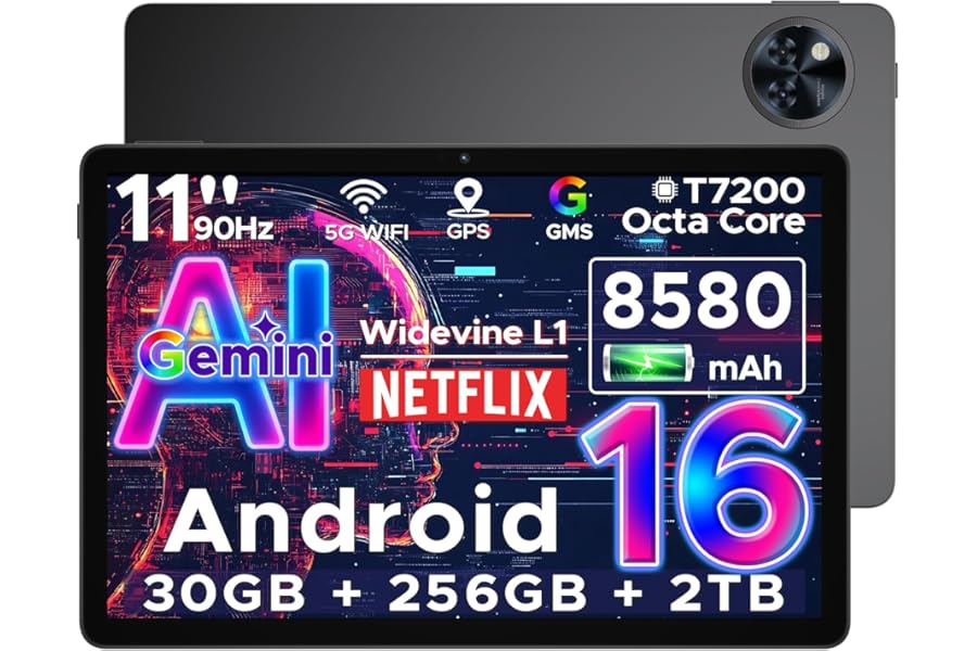 DOOGEE U11 Pro 2025 Newest Android 16 Tablet 11 Inch, Gemini AI Android Tablets Octa-Core 30GB RAM 256GB ROM(TF 2TB), 8580mAh Battery, 3.5mm Jack | Widevine L1 | 5G WiFi | 13MP+5MP | GPS | OTG, Black