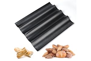 ilauke Plaque à Pain Perforée 4 Moule Baguettes Four Plaque Moule Anti-adhésif Réversible pour Biscuits Pâtisserie, Moule a Pain 37.5 * 32 * 3cm