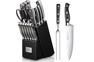 D.Perlla Bloc de Couteaux 16 Pièces, Bloc en Bois, Acier Inoxydable Set Couteaux Cuisine, Ensemble de Couteaux Professionnels, Noir