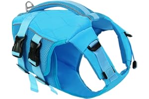 KONVINIT Giubbotto di Salvataggio per Cani, Giubbotto Salvagente Cane Taglia Regolabile, Blu, M