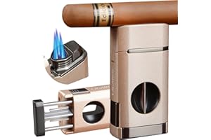 CIGAROL Mechero, 3 Llama Mechero Puros con Corta Puros en V, Mechero Soplete Cocina - No Contiene Gas, Grandes Regalos para Hombres (Dorado)